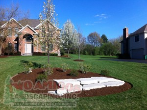 bed edging, mulching and flagstone